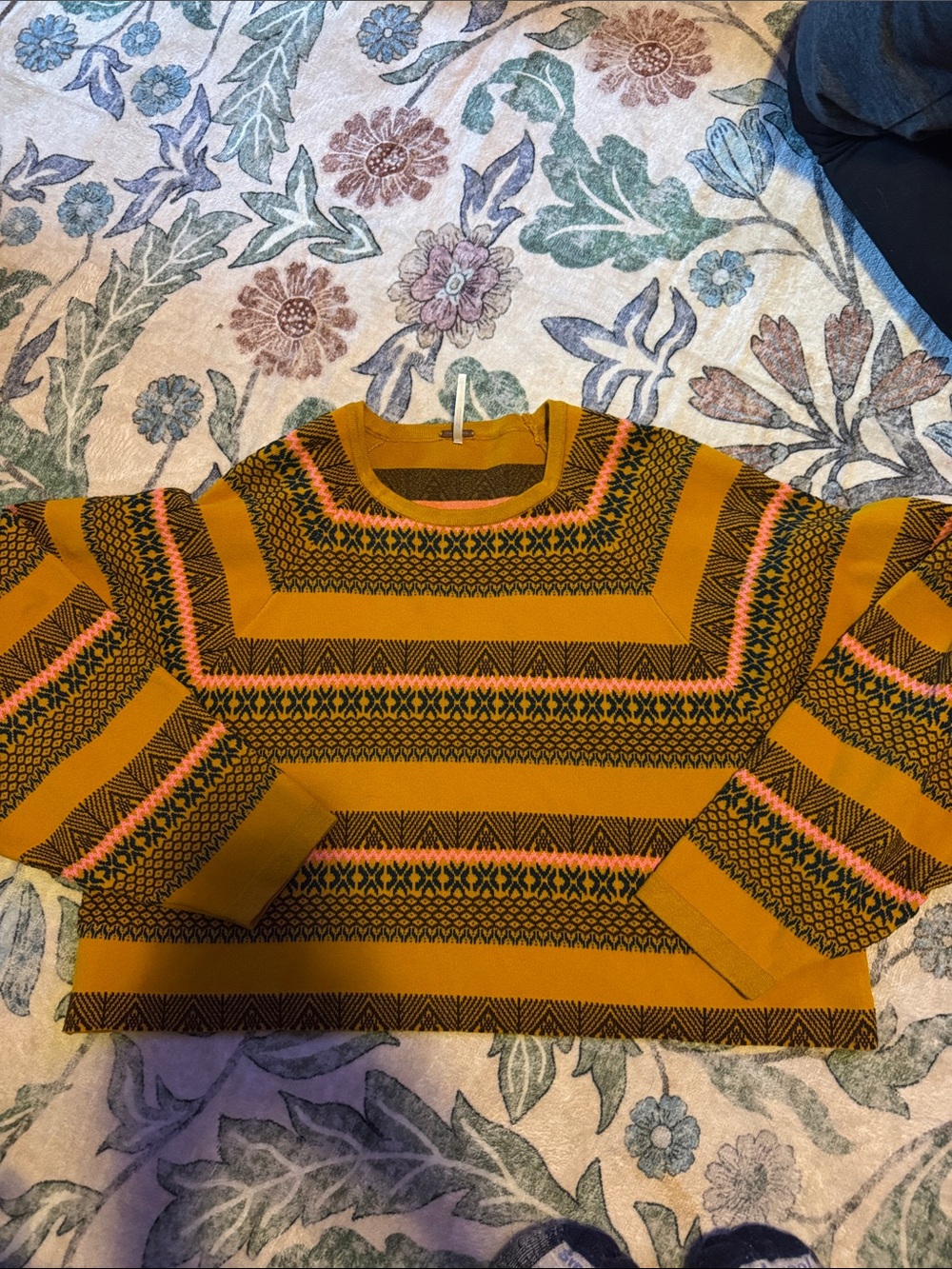 Free People Mustard Patterned Crewneck Sweater - Women
